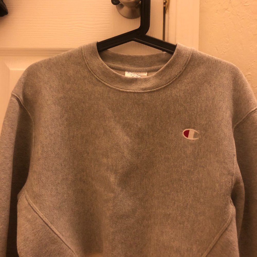 Champion Crew-Neck Cropped Sweatshirt Grey Size XS - Picture 7 of 7